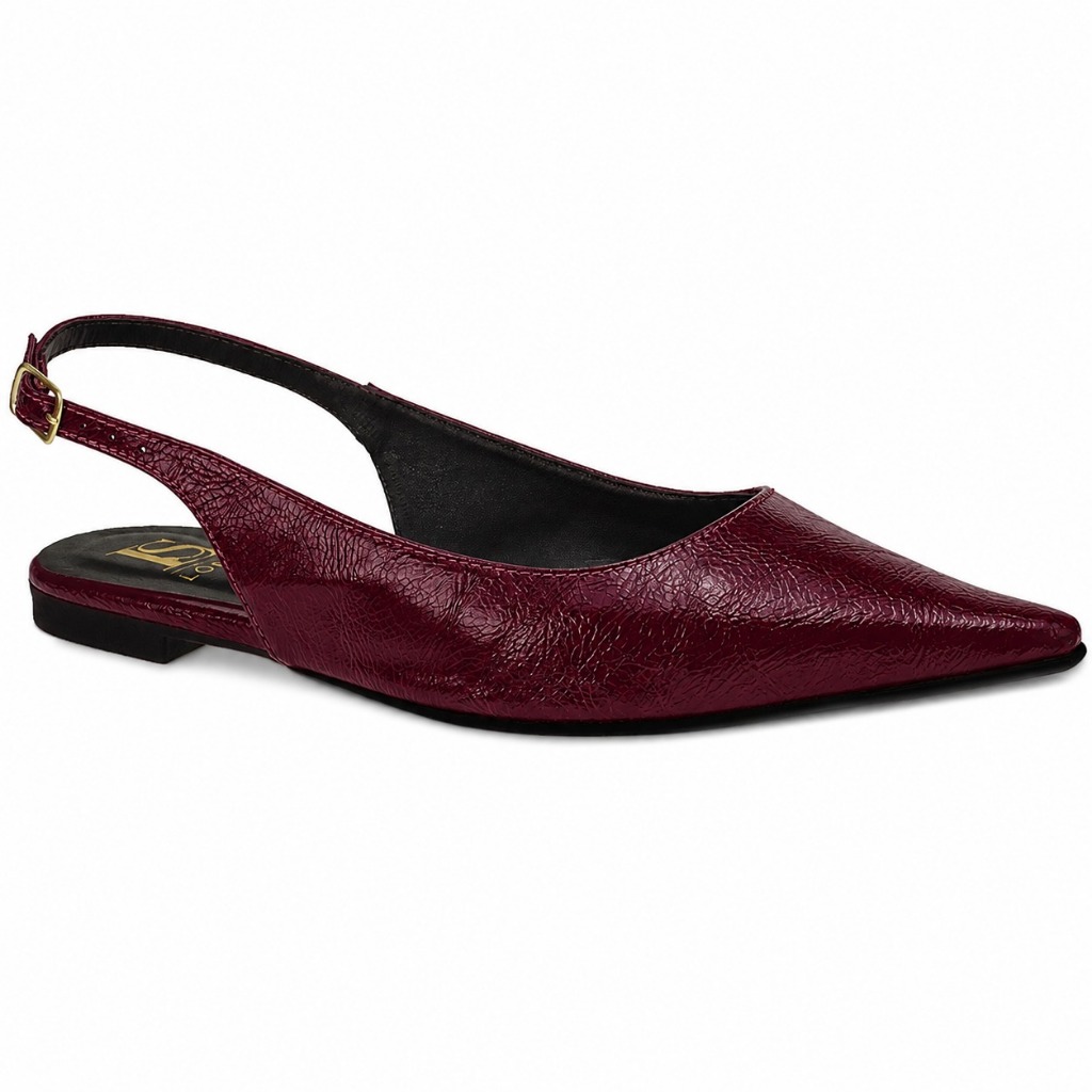 Imagem SlingBack Sapatilha Bico Fino com Fivela Verniz Texturizado Confortável Fashion 4130