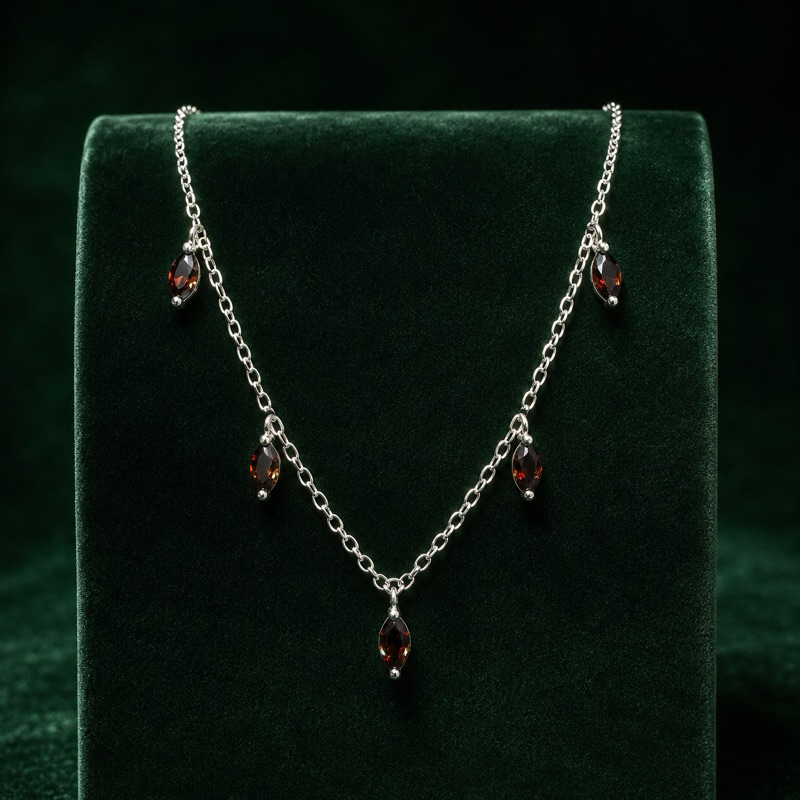 Choker Feminina Prata 925 Zircônias Marrons Navete Elegante