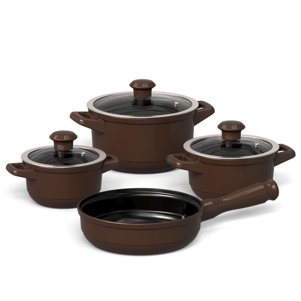 Jogo de Panelas Cerâmica Pura Ceraflame Duo Smart 4 Peças Atóxica Chocolate