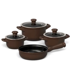Jogo de Panelas Cerâmica Pura Ceraflame Duo Smart 4 Peças Atóxica Chocolate