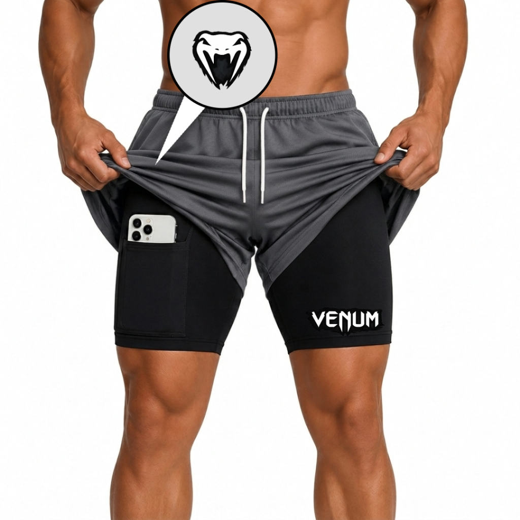 Short Masculino 2em1 Compressão Dry Fit com Elastano VNM01 Cobrinha Academia Corrida  ENVIO IMEDIATO
