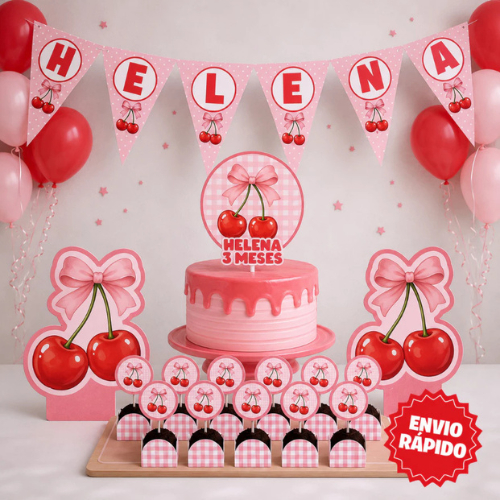 ENVIO RÁPIDO Kit festa Cerejinha - Cereja | Personalizado Bolinho Aniversário Mimos Lembrancinha