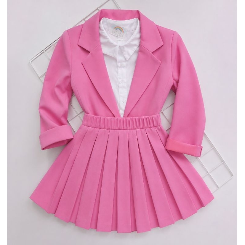 Conjunto Infantil Feminino Blazer e Saia Plissada Tecido Alfaiataria Premium