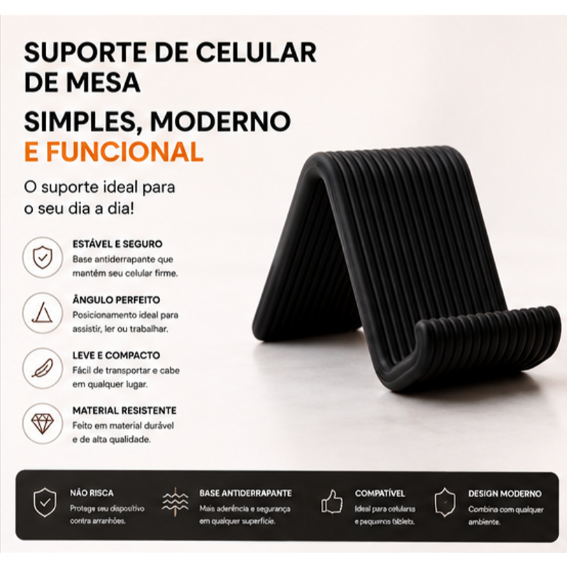 Suporte de Celular de Mesa Antiderrapante | Porta Celular para Mesa | Base para Smartphone