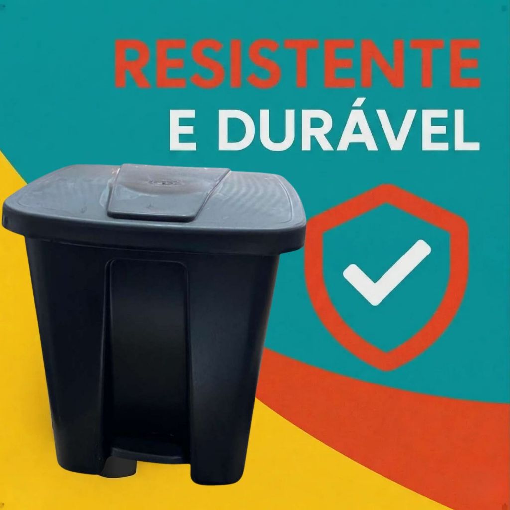 Kit 3 Lixeiras 16 Litros Com Pedal Preta Plástico Resistente Multiuso Cozinha Escritório Banheiro