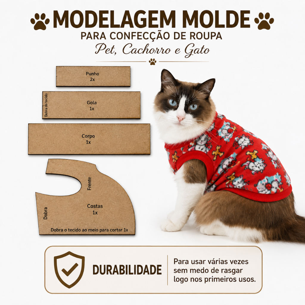 Modelagem Molde para confecção de Roupa Pet, Moda para Cachorro e Gato - MDF 3mm
