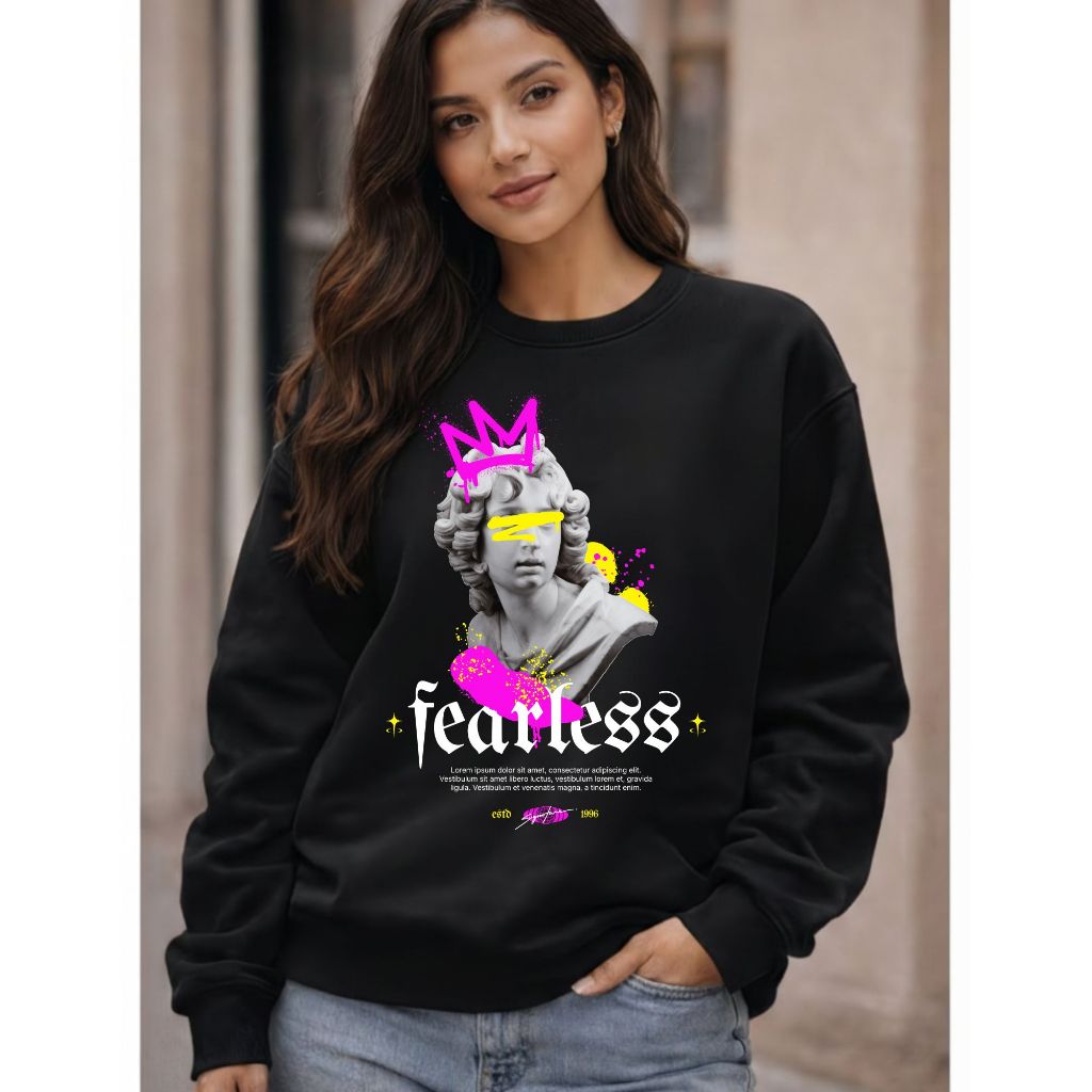 Moletom Careca Flanelado Estampa Fearless StreetWear Unissex Tecido Confortável Quentinho