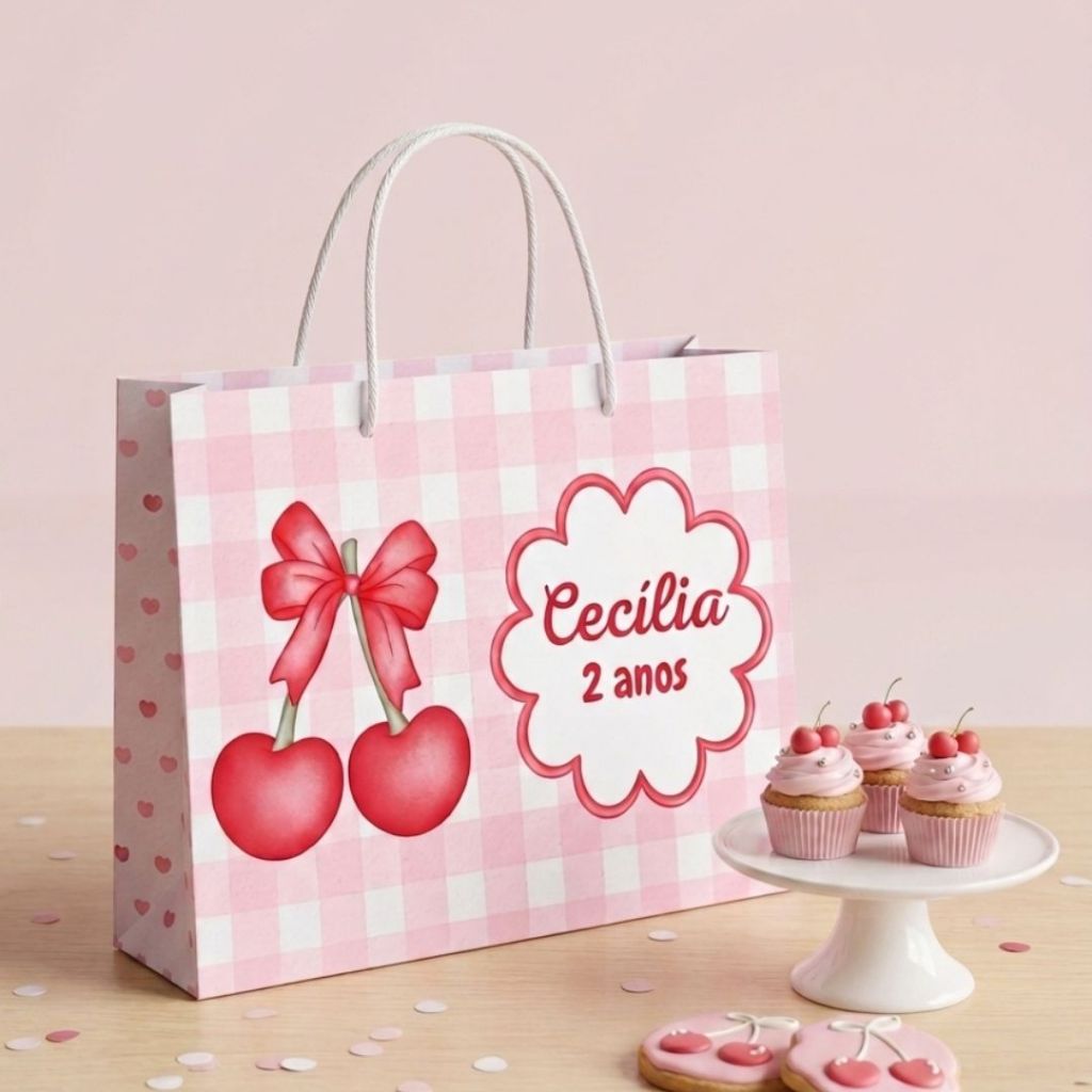 Sacolinhas personalizadas lembrancinha Cerejinha | Personalizados lembrancinhas festa infantil aniversário