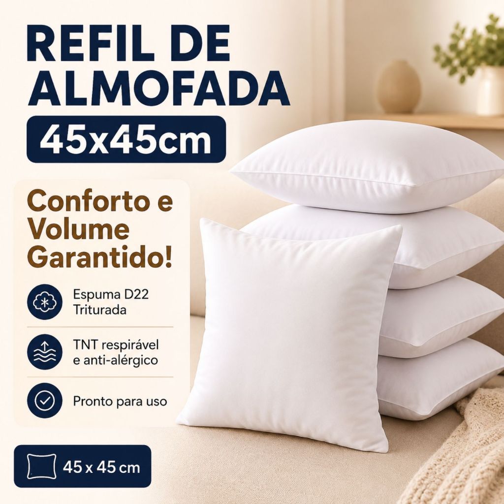Kit 6 Almofadas 45cm x 45cm de Espuma Extra Macio - Envio Imediato
