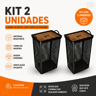 Super Kit Com 2 Cestos Telado Tampa Label Madeira 49L - TOY 25986