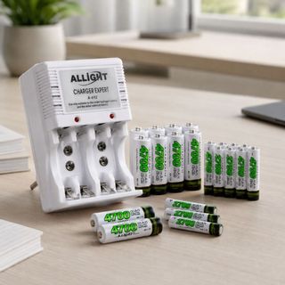 Carregador de Pilhas + 12 Pilhas(4 AA+8 AAA) Recarregáveis  Bivolt Carregamento Prático e Rápido