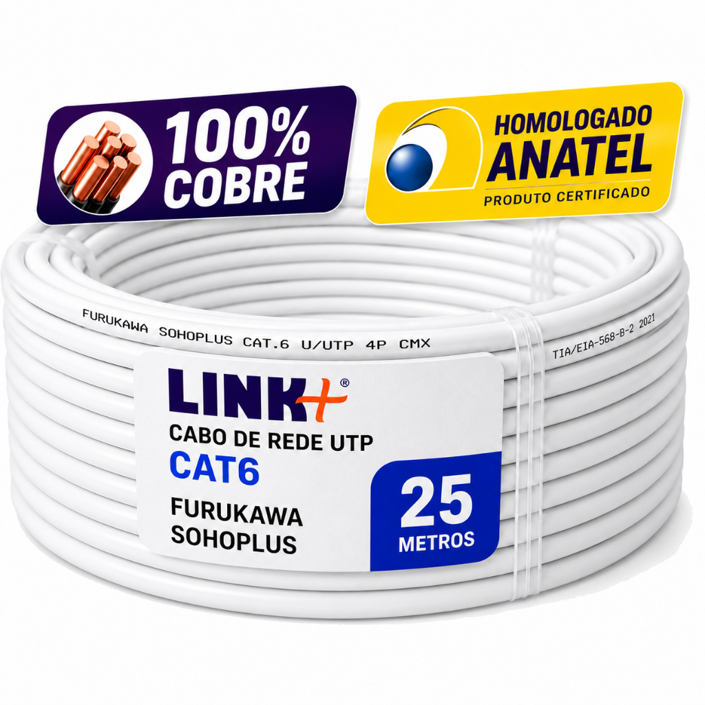 Cabo De Rede Utp Branco Cat6 Furukawa Sohoplus Rolo 25 Mt