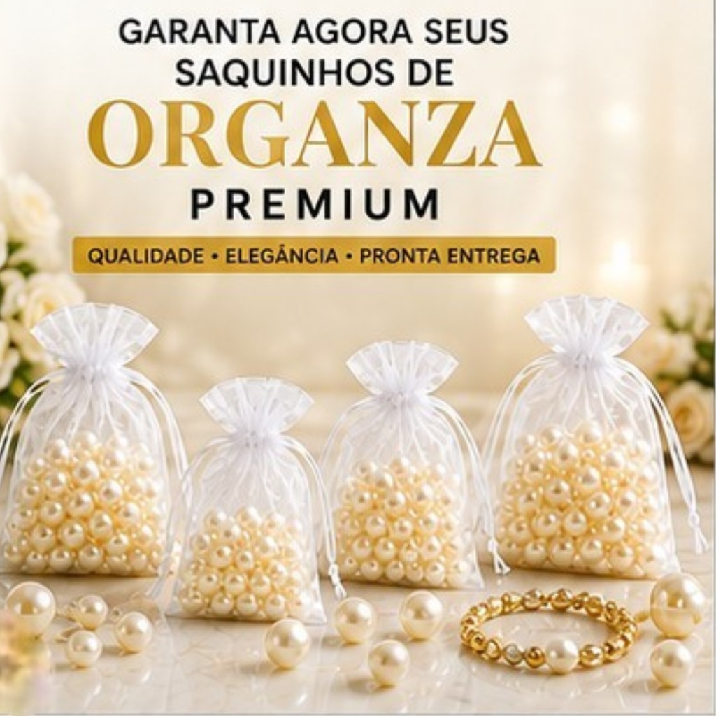 Kit 10/25/50/100 Saquinhos de Organza 7x9 9x12 10x15 Branco Lembrancinha Para Casamento