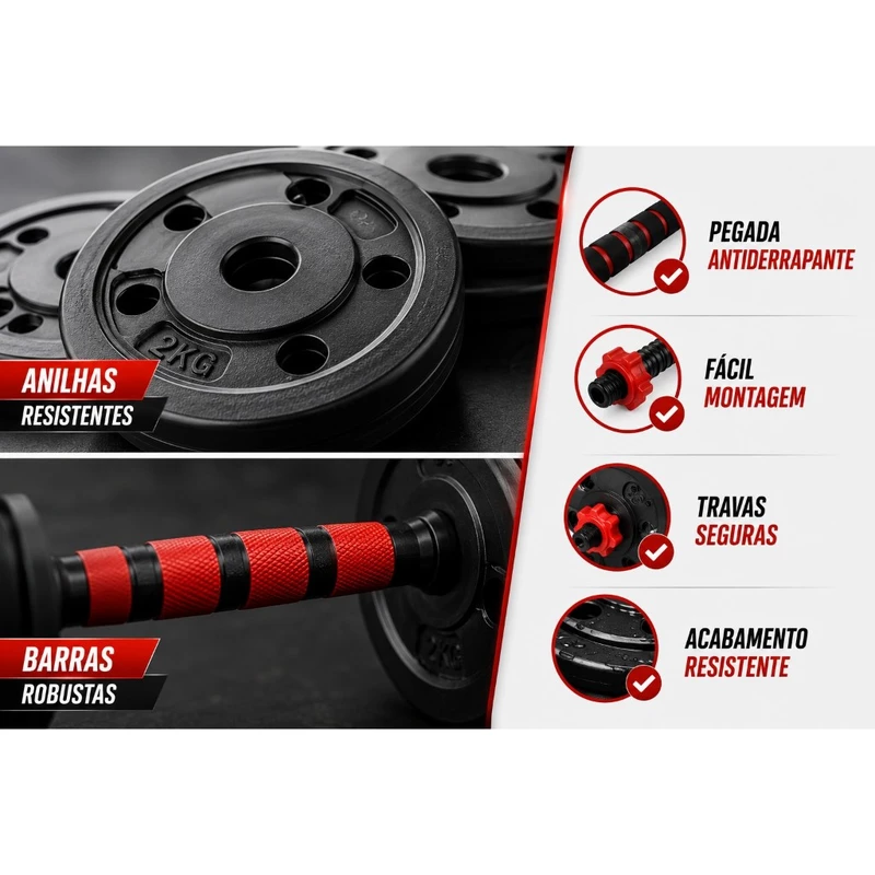 Kit de Halteres e Anilhas 15kg com Kettlebell 6 em 1 para Academia — foto 6