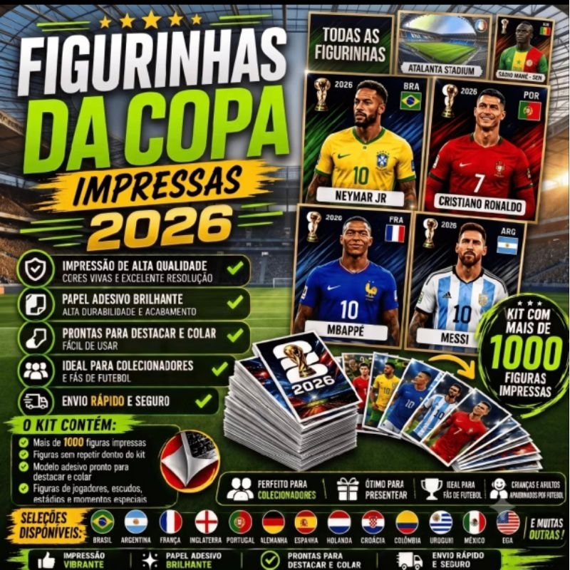 Adesivos Impressos Figurinhas Copa 26 - Todas