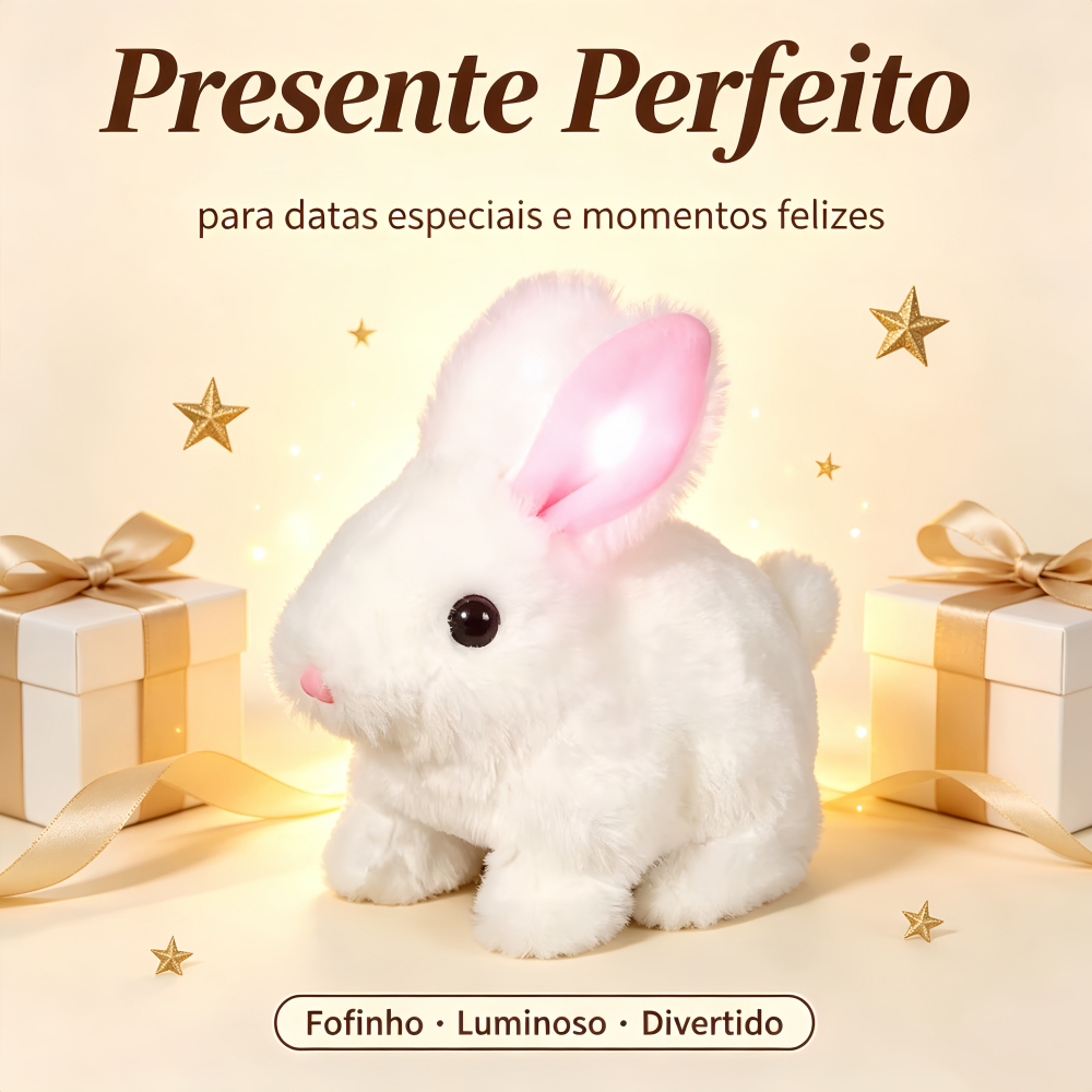 Brinquedo De Pelúcia Coelhinho Elétrico com LED MUSICAL Infantil Caminhar e Pular coelho da Páscoa
