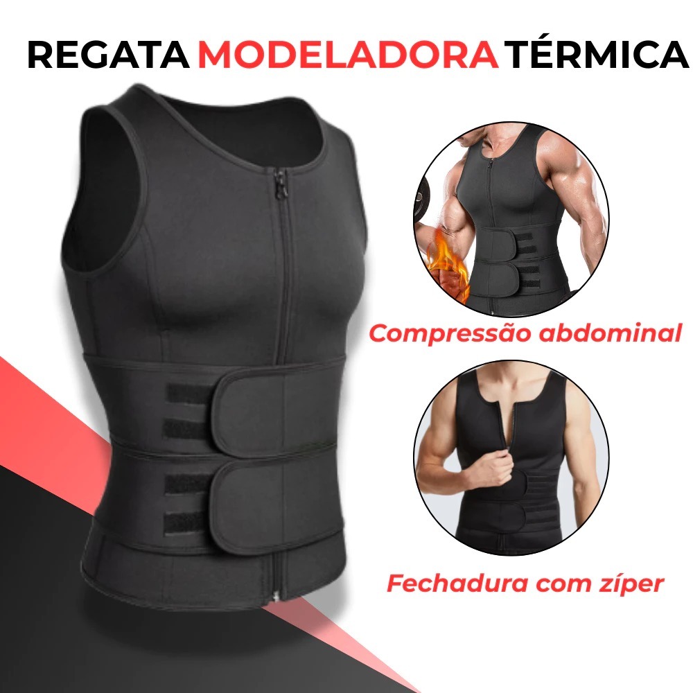 Regata Térmica Modeladora Masculina de Compressão Abdominal com Ajuste e Fechamento em Zíper para Treino