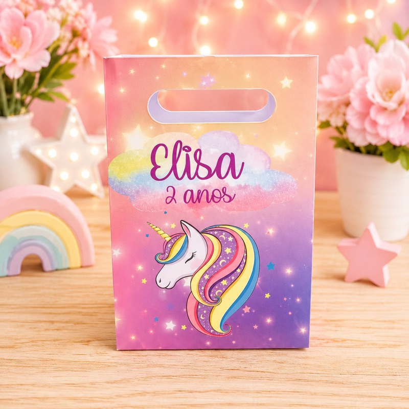 Sacolinha de aniversário Unicornio lembrancinha personalizada