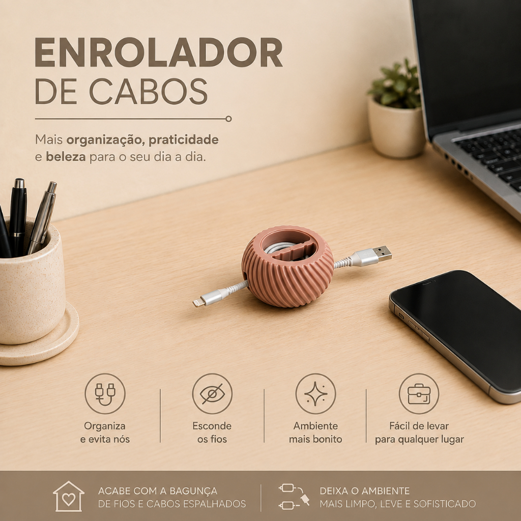 Organizador Cabo USB Carretel Enrolar Fio Mesa Escritório Anti Embaraço Bolso Viagem