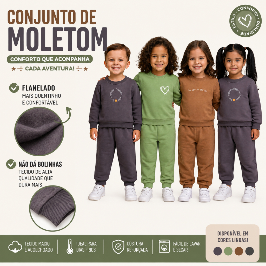 Conjunto moletom infantil Frases Menino Menina Flanelado Inverno