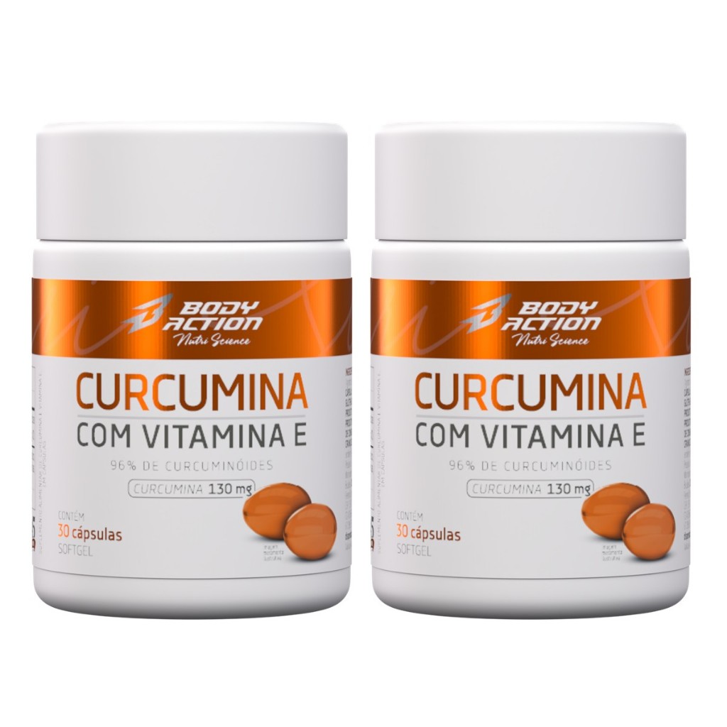 Kit 2x Curcumina Com Vitamina E 130mg Total 60 Caps - 2 Meses Bodyaction