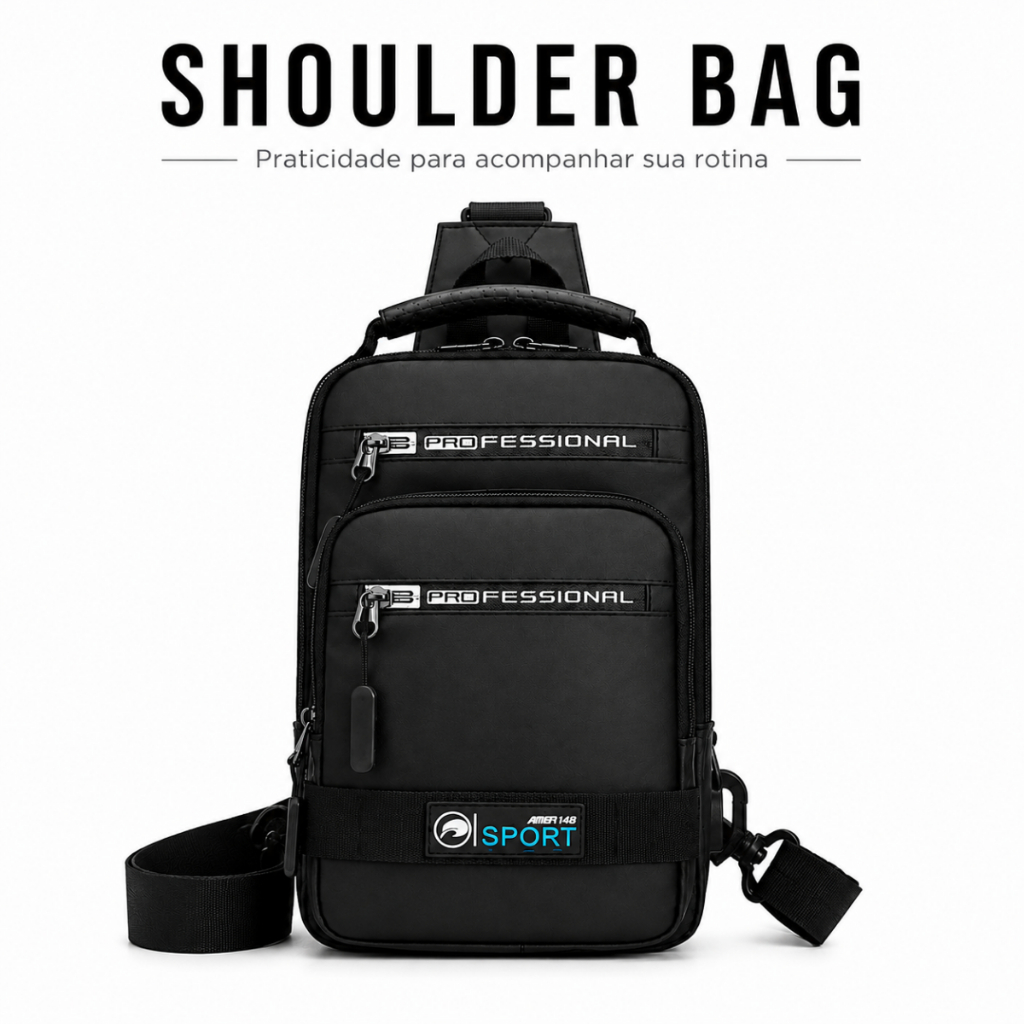 Bolsa Shoulder Bag Transversal Impermeável Premium Porta USB Tiracolo Masculina Sport