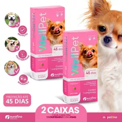 2 Wellpet 45mg Ourofino Antipulgas e Carrapatos para Cães 2 a 4,5kg
