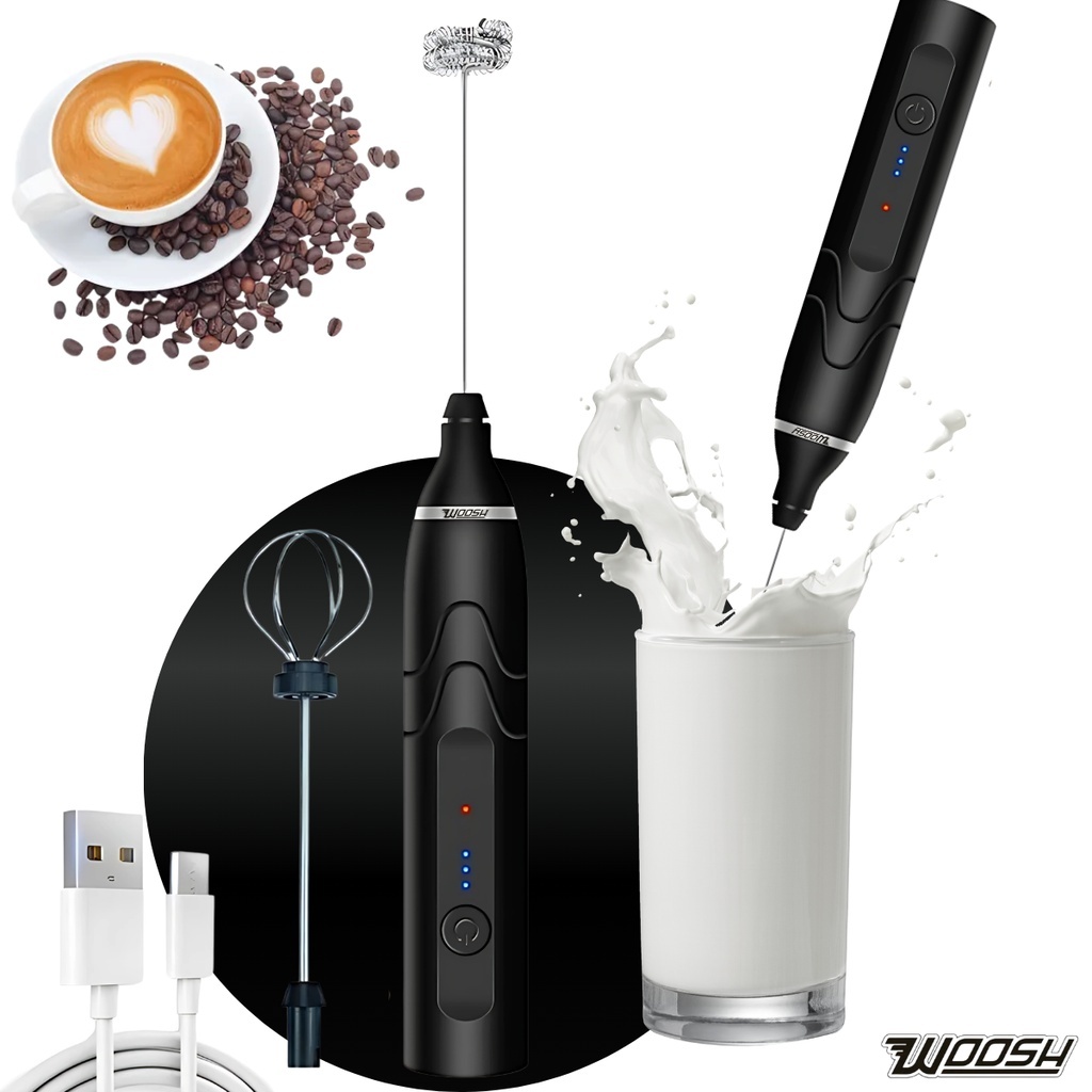 Mixer Elétrico Portátil 2 em 1 Recarregável Potente Misturador de Bebidas e Ovos 3 Velocidades Usb Batedor e Fue Fouet