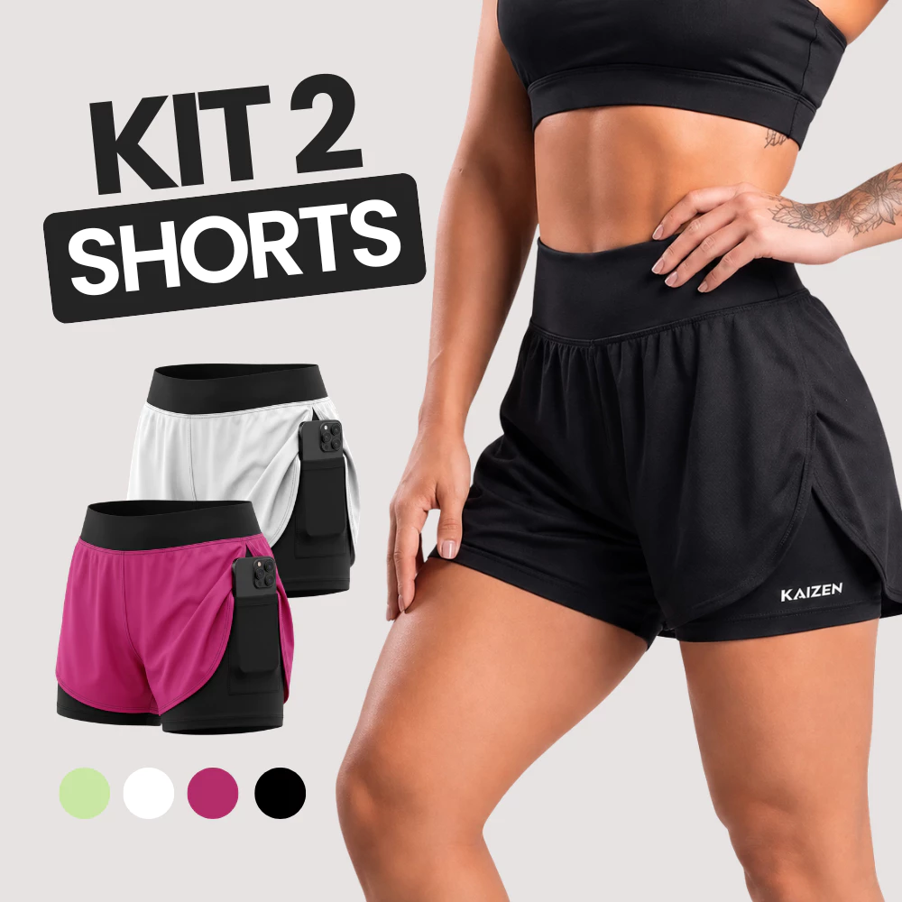 KIT 2 SHORTS FEMININO 2 EM 1 DRY FIT C/ Bolso Porta Celular Academia e Treino — imagem 1