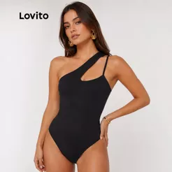 Lovito Body Feminino Decote Assimétrico com Alças BSB3BR083