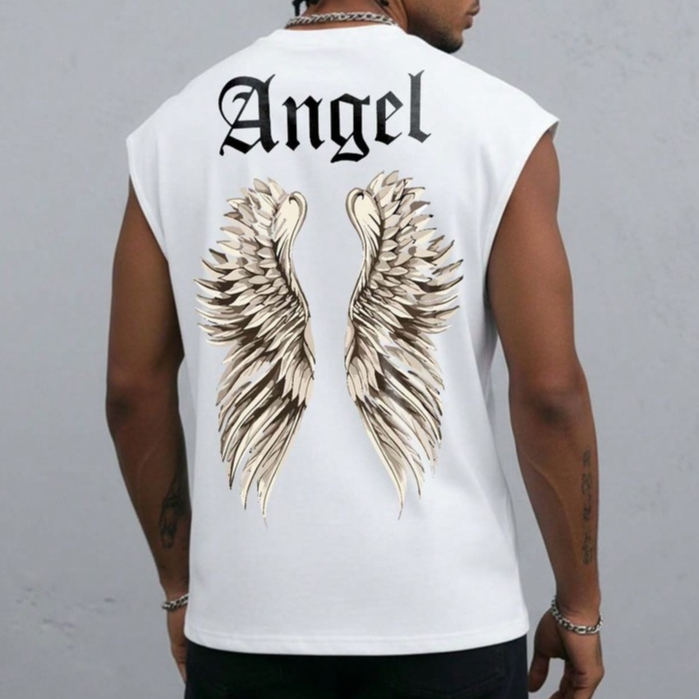 Camiseta Regata Oversized Masculina 100% Algodão Estampada Over Machão Asas Angel Streetwear