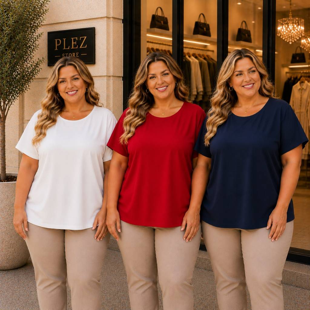 Kit 3 Blusa Plus Size Blusinha Feminina Manga Curta Elegante Estilosa Tecido Confortável