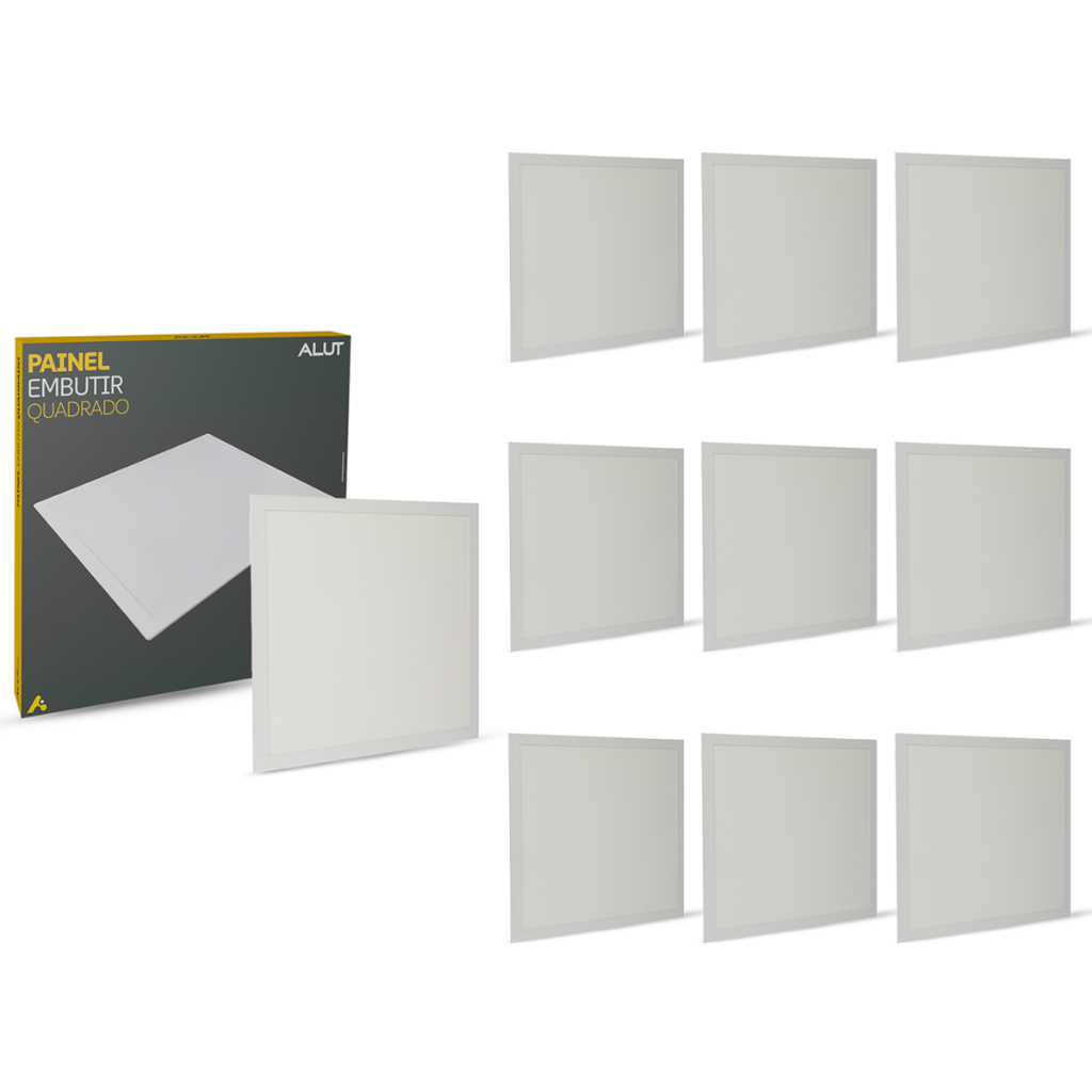 Kit 10 Painel LED Alut 18W ou 24W Sobrepor Embutir Branco Frio 6500K Bivolt Plaf