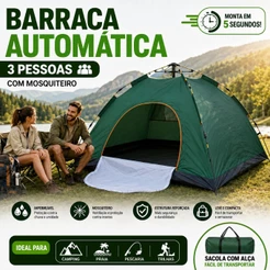 Barraca Automática 3 Pessoas para Camping Praia Pescaria com Mosquiteiro