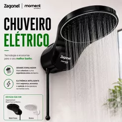 Ducha Moment Black Estilo Preto Potência e Elegância Chuveiro Elétrico 127v/220v Zagonel