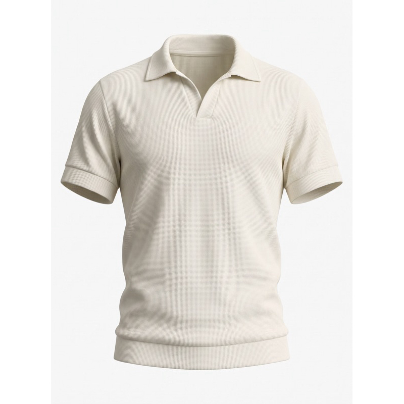 No.19 Camisa Polo Masculina Super Elástica Sem Botão Manga Curta Texturizada Casual Social Confortável