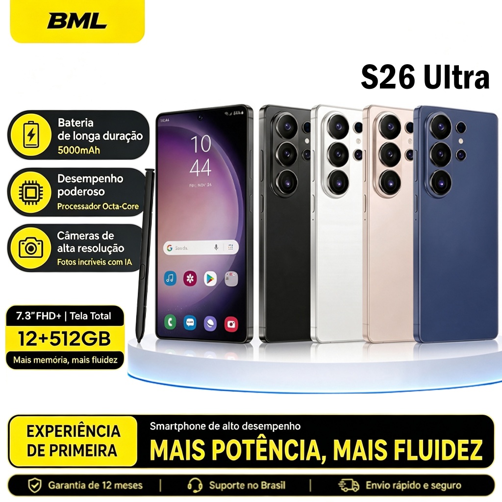 BML Smartphone 5G Câmera tripla 32MP 18mp frontal 512GB tela AMOLED 120Hz QHD Dual SIM Card plus celular Premium