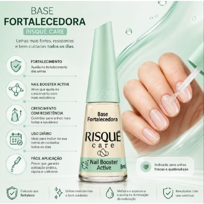 Risque Esmalte Care Base Fortalecedora 8ml - Revitaliza Unhas Fracas e Hipoalergênico