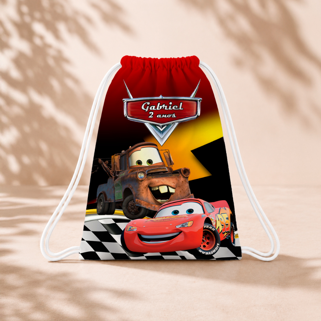 10 Mochila Personalizada Infantil 18x26 Sacolinhas Surpresa Festa Aniversário Lembrancinha Carros M3