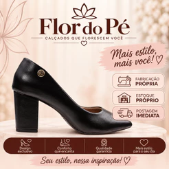 Sapato Scarpin Feminino Salto Bloco 7cm Bico Fino Confortável Social Trabalho