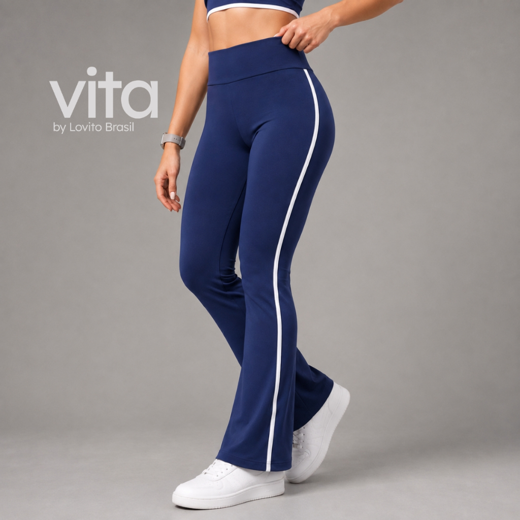 Lovito Calça Esportiva Feminina Flare com Listra Lateral SPB17301760