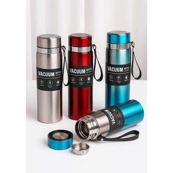 Garrafa Térmica de Água 800ml Com Alça Em Aço Inoxidável Dupla Camada Água Gelada 12h Antivazamento Academia