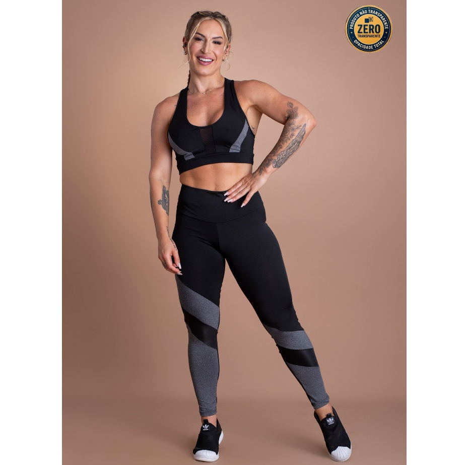Conjunto Feminino Fitness Calça Legging E Top Nadador Tela Detalhe Academia Treino ZERO TRANSPARÊNCIA