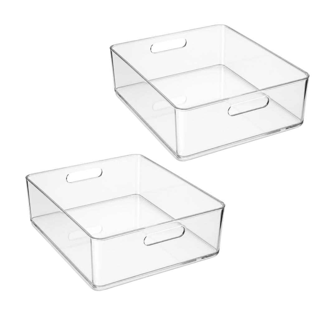 2 Caixas Cesta Perfeita em Acrílico 32 x26,5 Organização Multiuso Closet Lavanderia Prateleira