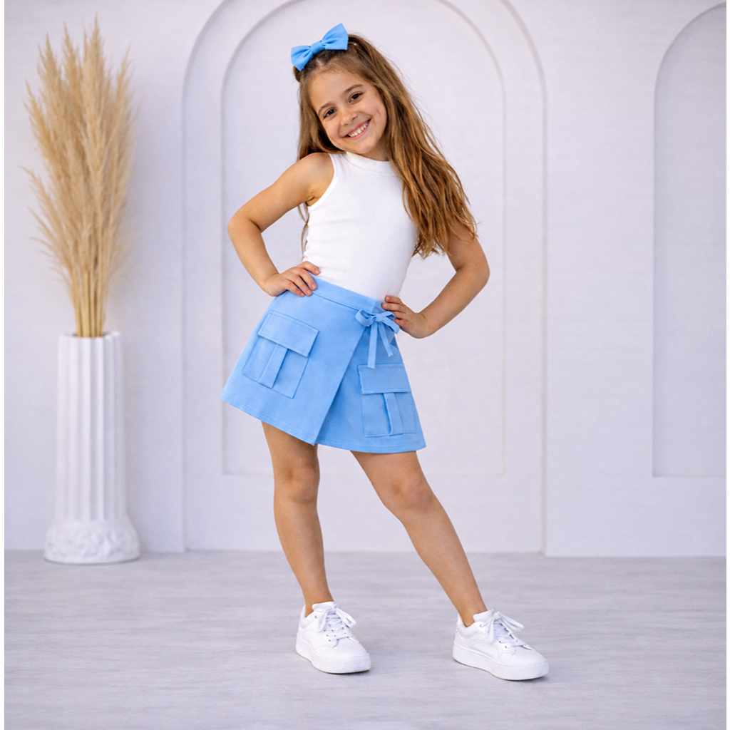 Roupa Infantil Feminina Conjunto Menina Regata e Short Saia Estilo Fashion Casual Juvenil Moda Blogueira Colorida