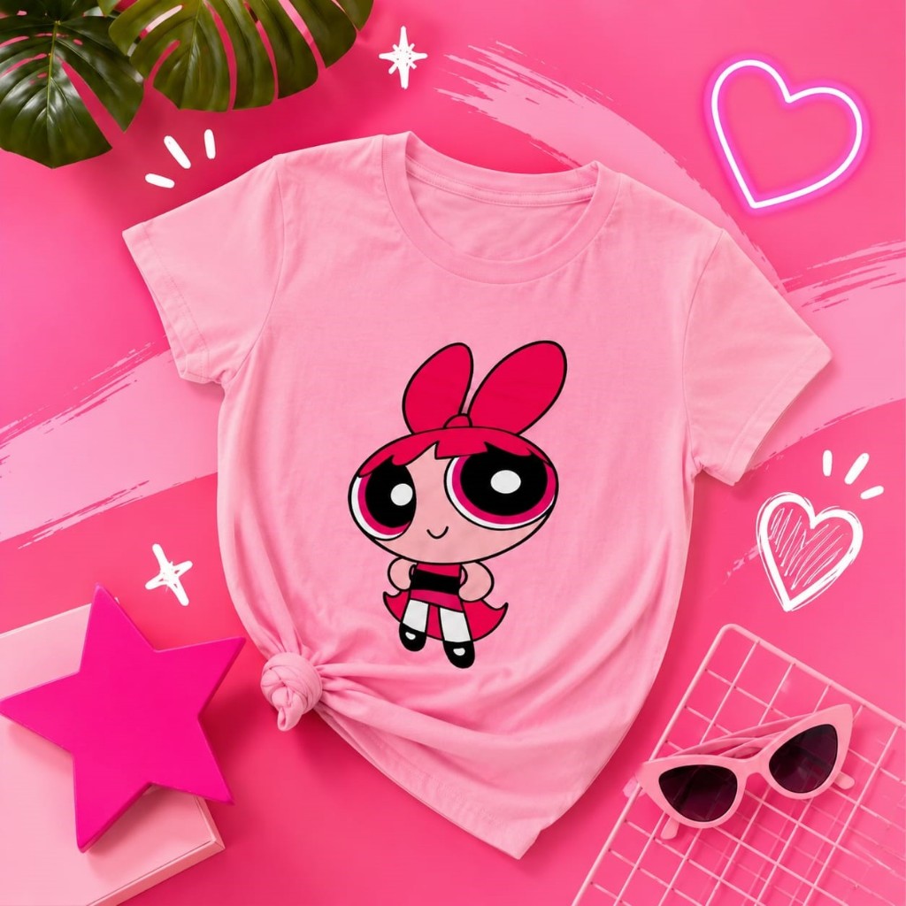 Camiseta Feminina T-Shirt As Meninas Superpoderosas Florzinha Blusa Algodão Casual Moda Blogueira Y2K Estampa Desen