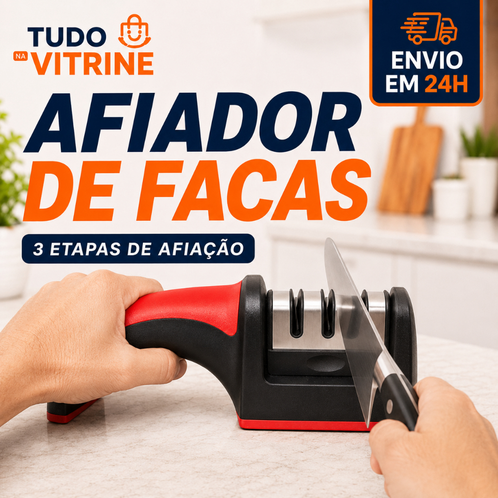 Amolador de Facas Manual 3 Estágios Afiador Profissional Cozinha