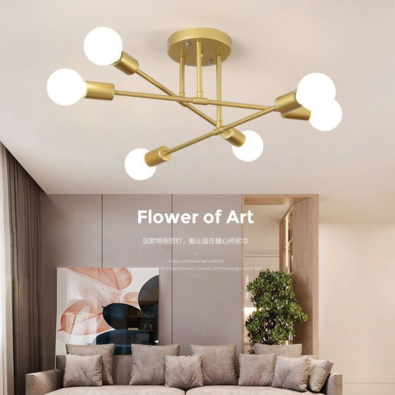 Lustre Pendente Sputnik Moderno Dourado 6 Lâmpadas E27 Bivolt Metal Antiferrugem Sala Quarto Cozinha