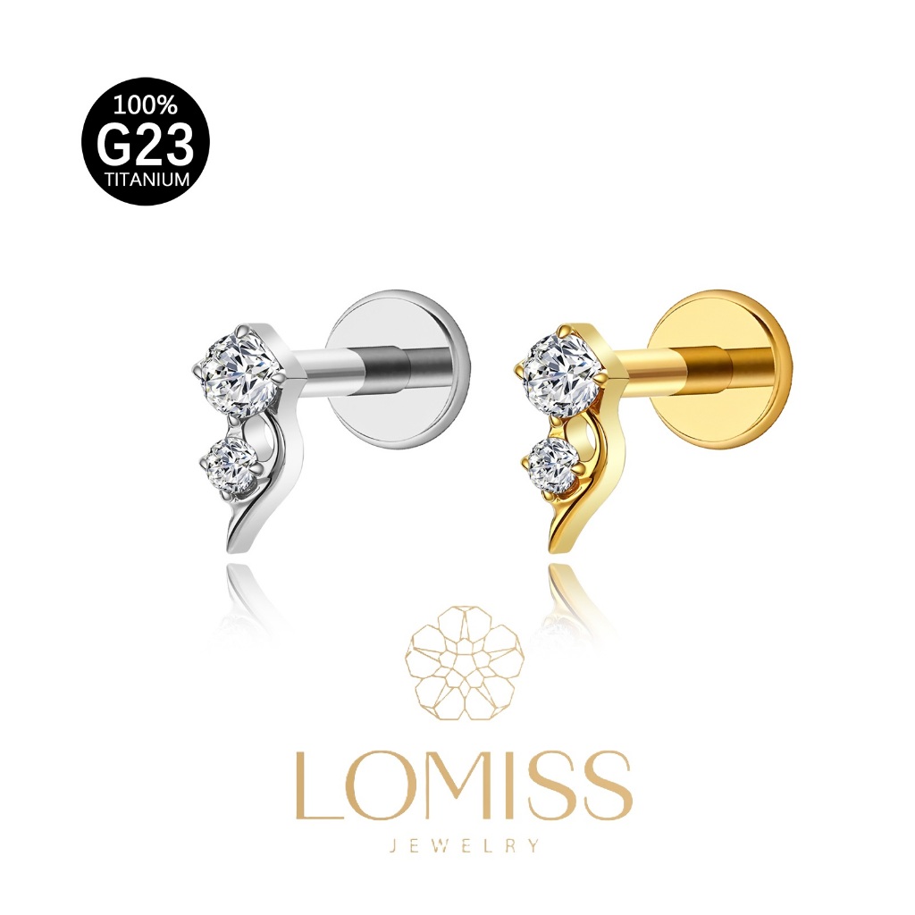 LOMISS Piercing Labret Titânio PVD Folhas Zircônia |Modelo básico| Helix, Tragus, Conch, Nariz, Boca-Medusa e Outros
