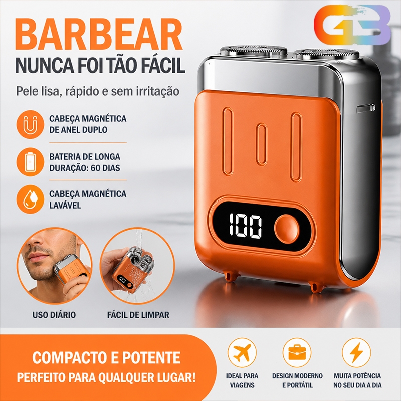 Mini Barbeador Elétrico IPX7 com Lâmina Dupla Flutuante Recarregável via USB-C Portátil para Viagem e Uso Diário 3187